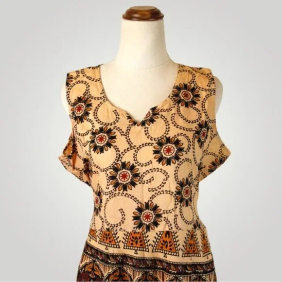 Boho Sleeveless Long Dress size One Size Multicolour Trendy Summer 100% Cotton - Picture 3 of 6